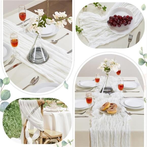 6 Pack White Cheesecloth Table Runner 10FT Long Boho Gauze Table Runner Rustic - Picture 6 of 7